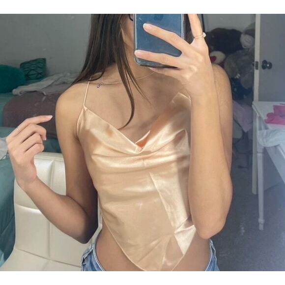 New Small Backless Silky Ivory Triangle Crop Top Blouse Satin‎ Adjustable halter - Picture 7 of 7